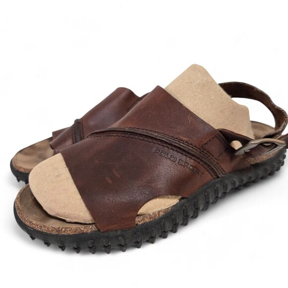 Polo Sport Ralph Lauren Mens 8 D Leather Sandals Slide Buckle Brown Y2K Hippie - Picture 1 of 11